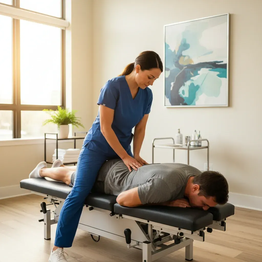 Chiropractor performing spinal adjustment at Precision Chiropractic in Rockford